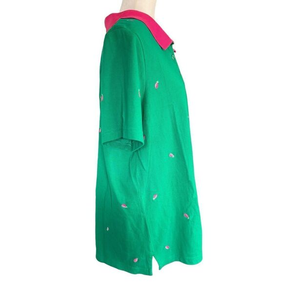 Quacker Factory 1X Green Pineapple Polo Shirt Plus Size Preppy Colorful Casual - Picture 4 of 7